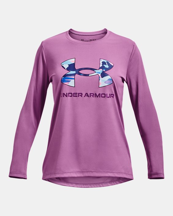 Girls' UA Tech™ Big Logo Print Fill Long Sleeve, Purple, pdpMainDesktop image number 0